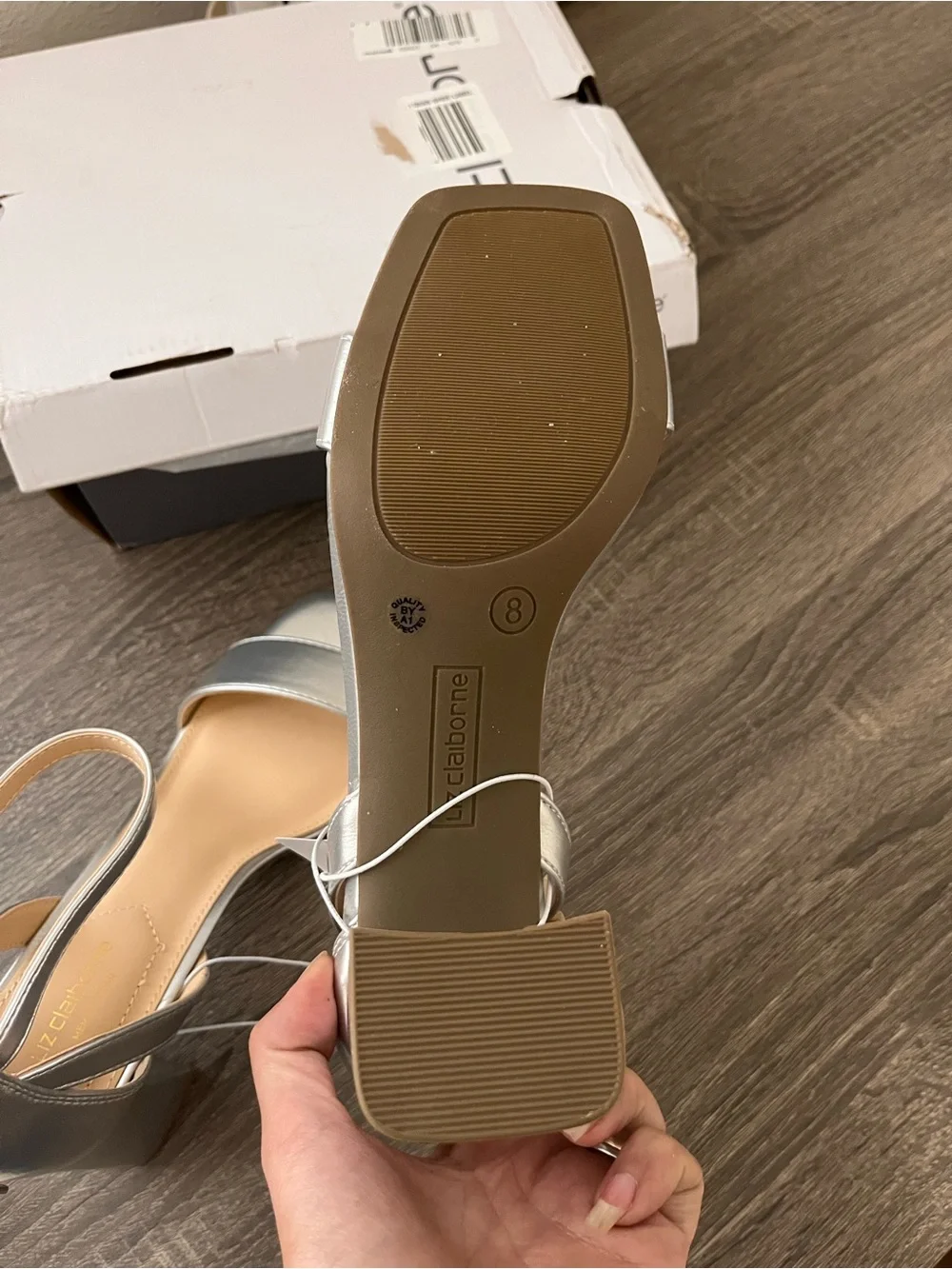 Liz Claiborne Women’s Harnie Silver Metallic Block Heel Sandals Size 8